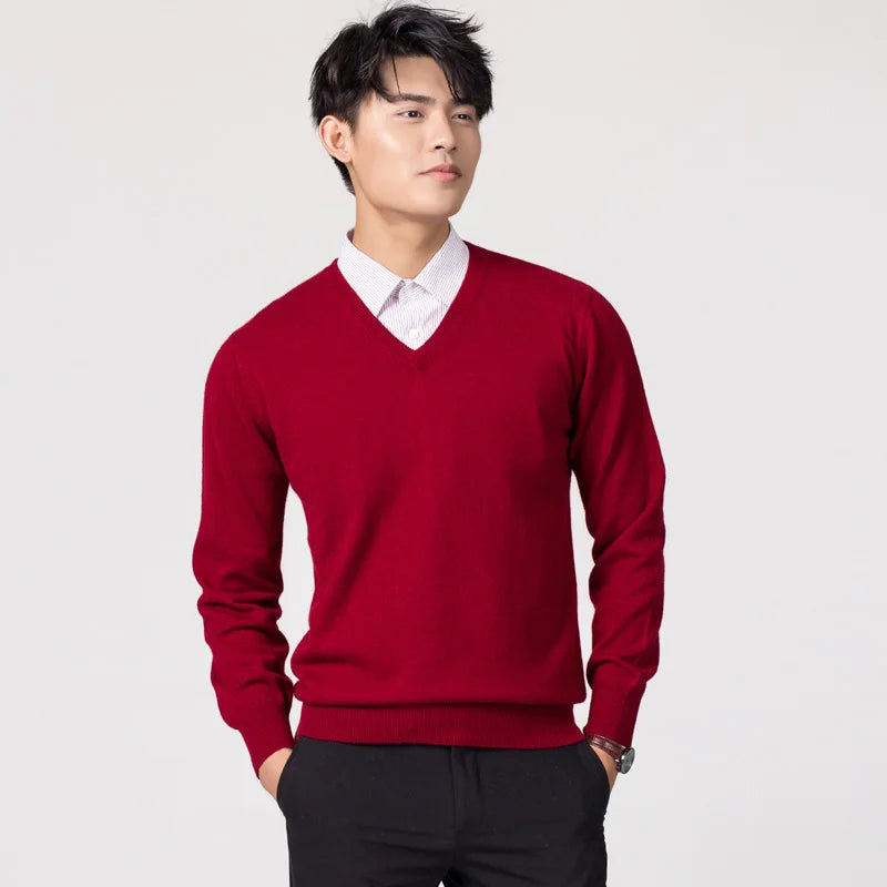 V-Neck Wool Pullover Winter Sweater