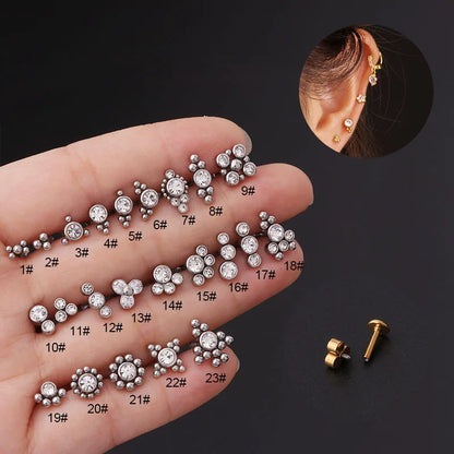 Stainless Steel Flower Moon Tassels Zircon Nose Ring