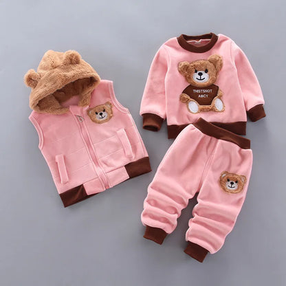 Ensemble pantalon à capuche et ours en flanelle d'hiver pour enfants