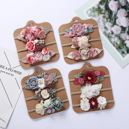 3Pcs/Lot Artificial Flower Baby Hairband Child Photography Props Headwraps