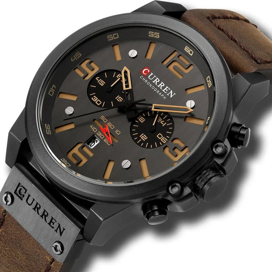 Men's Military Waterproof Sports Watch with Genuine Leather