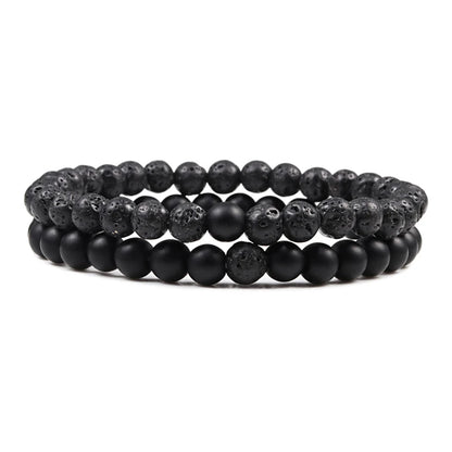 2 bracelets de perles en œil de tigre et pierre de lave noire pour couples