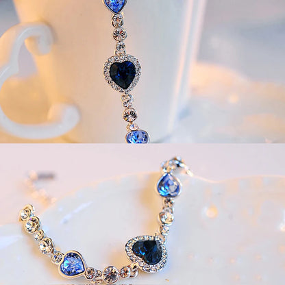 Blue Crystal Heart Bracelet for Women