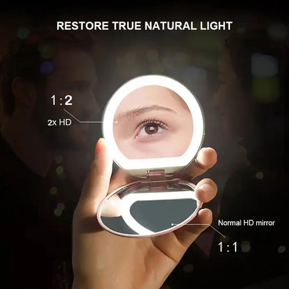 Handheld Foldable Small Vanity Mirror With Lights