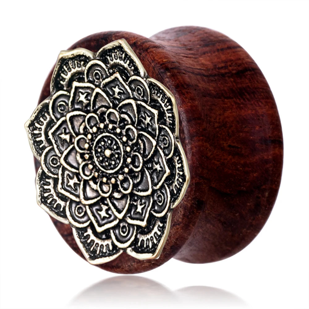 Clous d'oreilles en bois 2 pièces - Marron naturel et noir - 8/10/12 mm