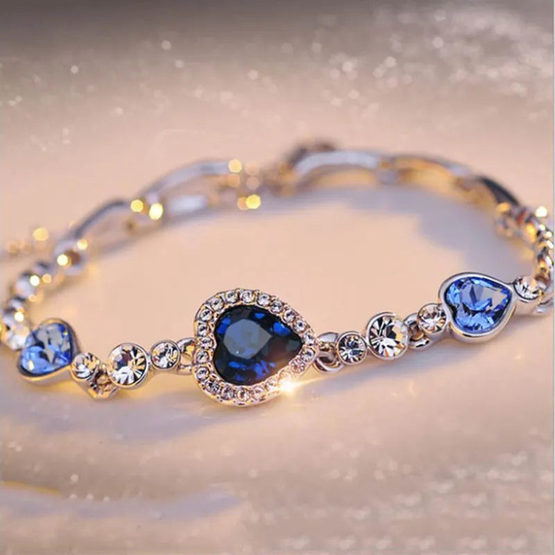 Blue Crystal Heart Bracelet for Women