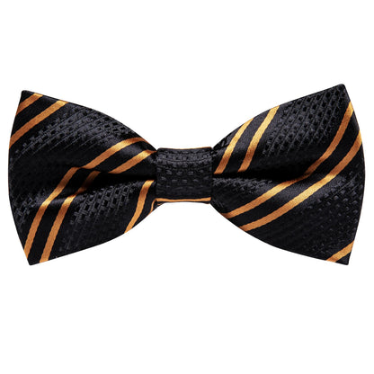 Jacquard Silk Black and Gold Striped Bowtie Set