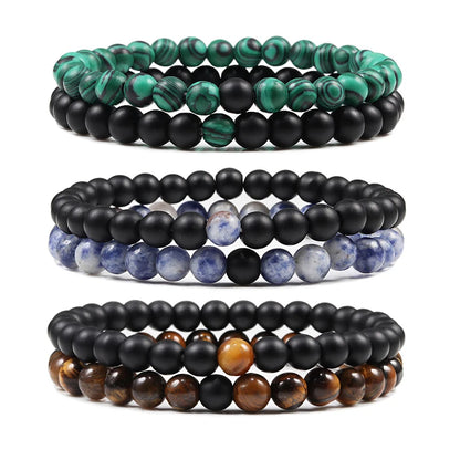 2 bracelets de perles en œil de tigre et pierre de lave noire pour couples