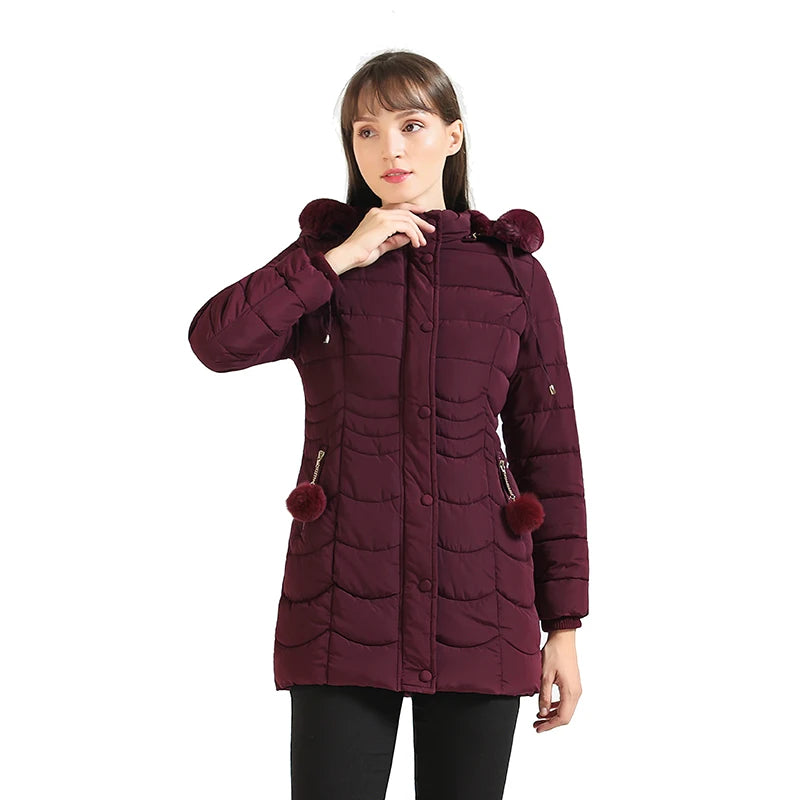 Women's Parka Fluffy Fur Hood Plus Velvet Lining Coat