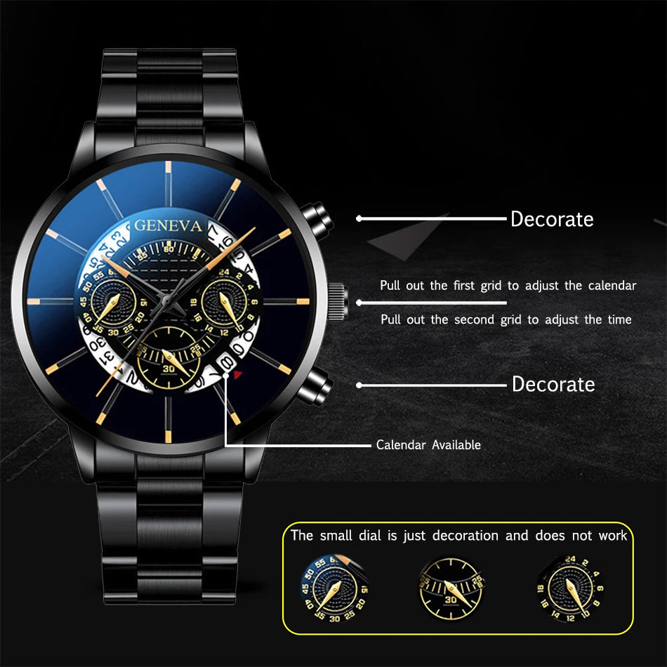 Montre d'affaires en acier inoxydable noir