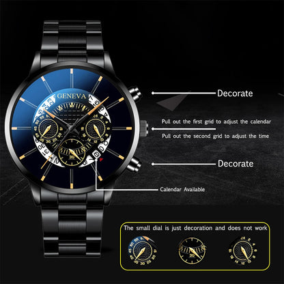 Montre d'affaires en acier inoxydable noir