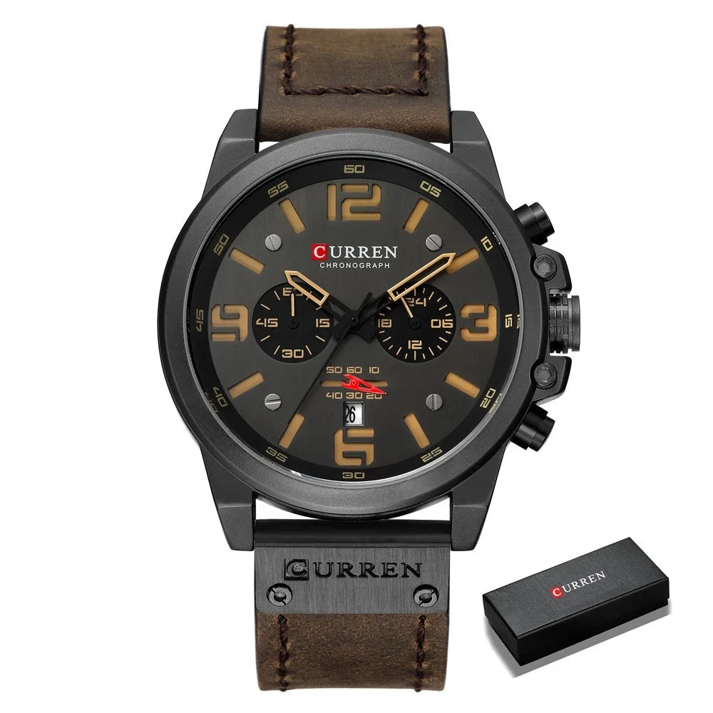 Men's Military Waterproof Sports Watch with Genuine Leather