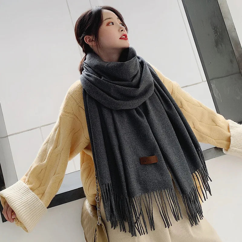 Winter Woman Scarf Solid Color Wraps