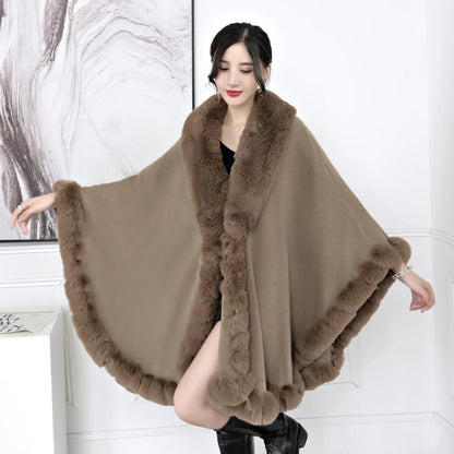 Winter Warm Fur Collar Loose Cardigan Sleeves Capes Shawl