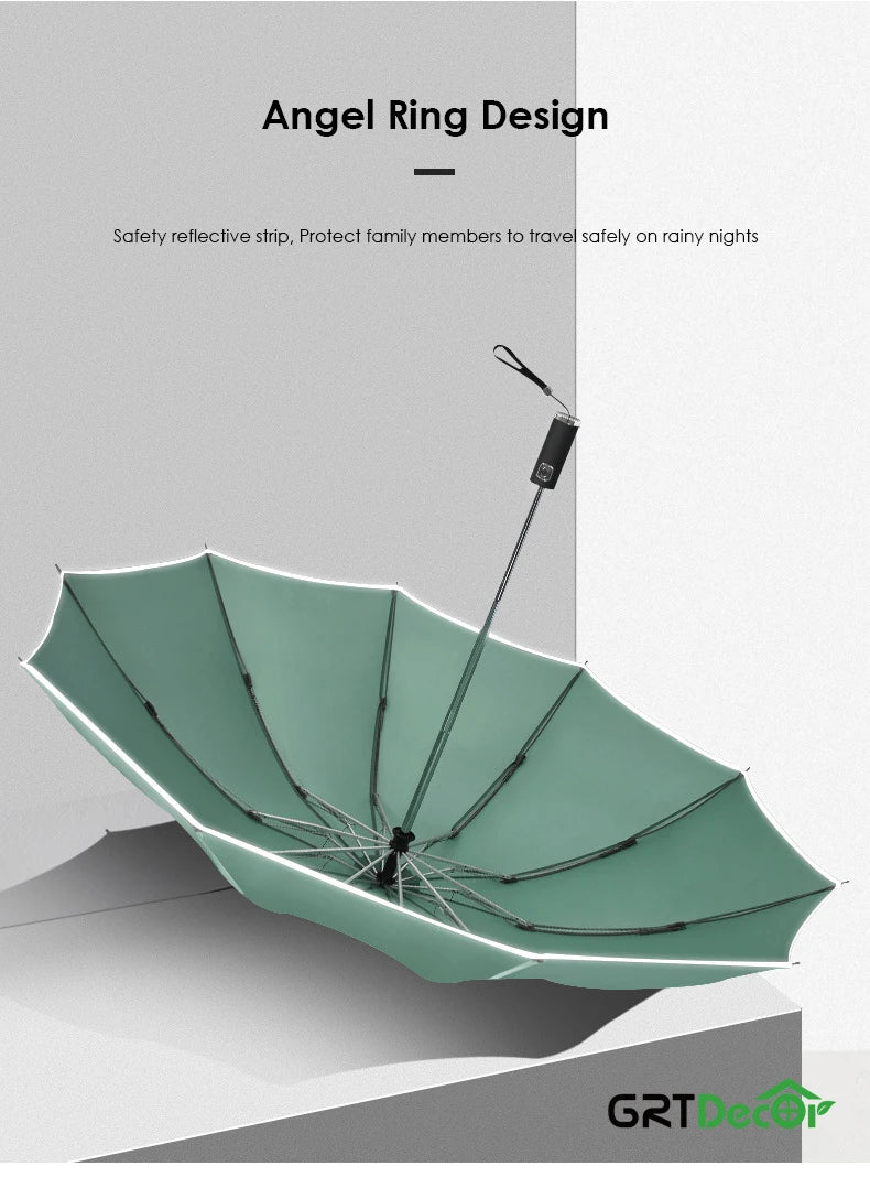 Reflektierendes, winddichtes 10-Rippen-Regenschirmset mit Streifen