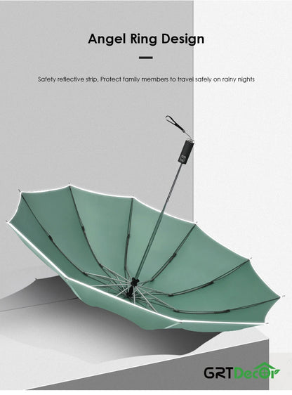 Reflektierendes, winddichtes 10-Rippen-Regenschirmset mit Streifen