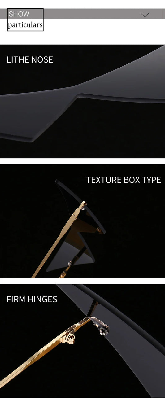 Lunettes de soleil œil de chat surdimensionnées sans monture pour femmes, protection UV400 