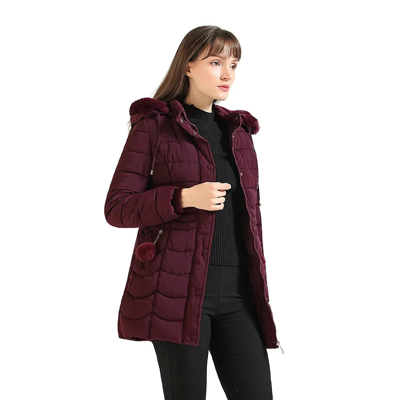 Women's Parka Fluffy Fur Hood Plus Velvet Lining Coat