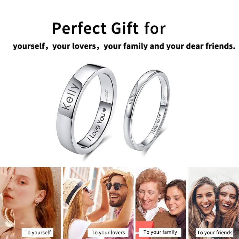 Silver DIY Engraved Couple Rings  Jewelry Gifts