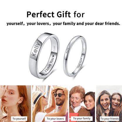 Silver DIY Engraved Couple Rings  Jewelry Gifts