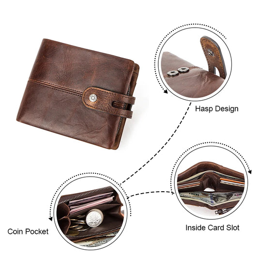 Men's Hasp Leather Wallet - Small Coin Purse