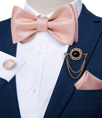 Pink Plaid Self-Tie Silk Bowtie Set