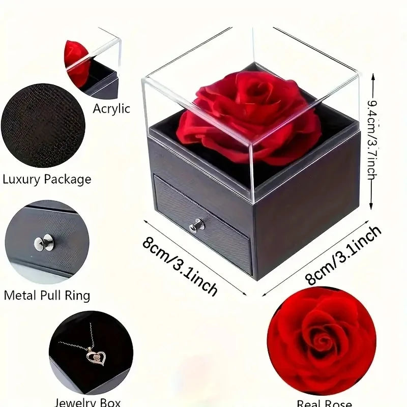 Heart Love Necklace & Rose Jewelry Box