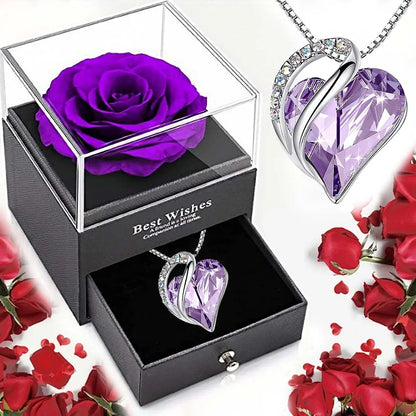 Heart Love Necklace & Rose Jewelry Box