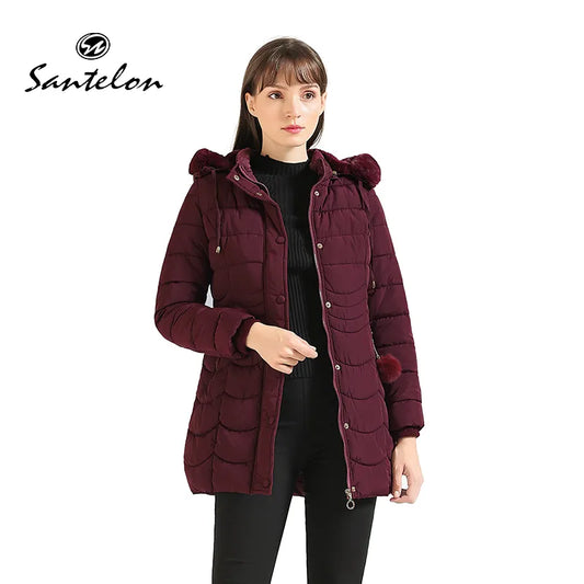 Parka pour femme avec capuche en fourrure moelleuse et doublure en velours