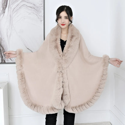 Winter Warm Fur Collar Loose Cardigan Sleeves Capes Shawl