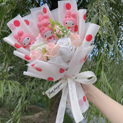 Kawaii Hello Kitty Cat Dolls with Flowers - Sanrio Bouquet Gift
