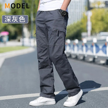 Versatile Oversize Men's Cargo Pants in Solid Grey