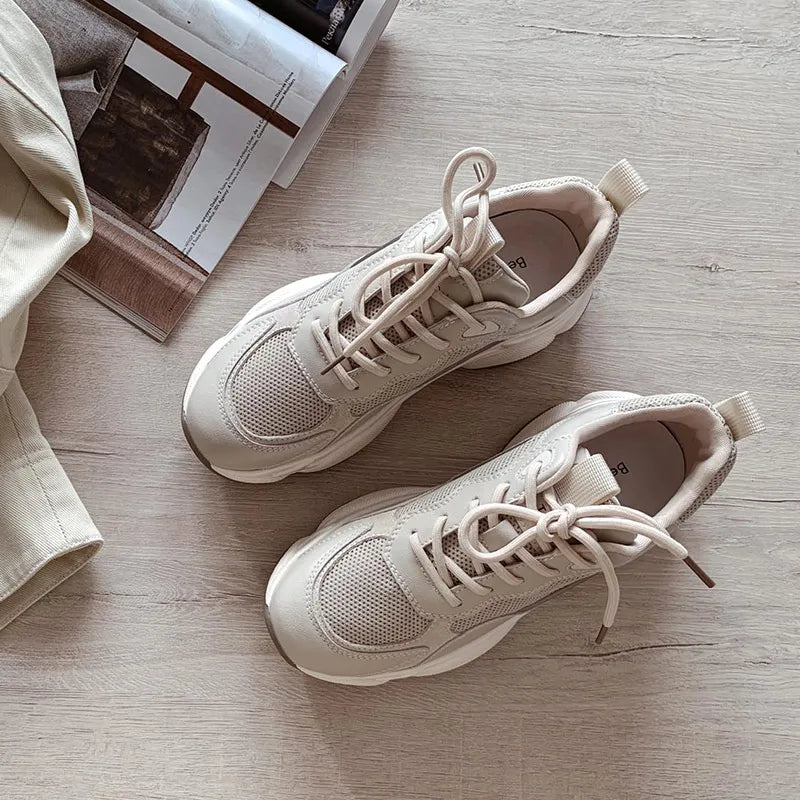 Trendy Lace-Up sneakers with Thick Sole