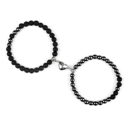 2er-Set magnetische Herzarmbänder für Paare – 6 mm große Distanzarmbänder aus natürlichen Malachit- und Tigeraugenperlen