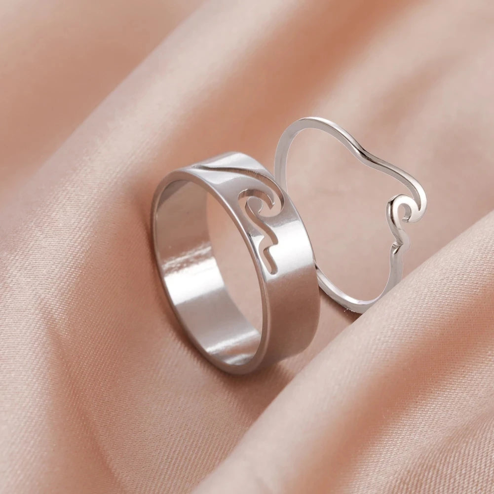 Stainless Steel Wave Couple Ring – Minimalist Matching His and Hers Wedding Bands