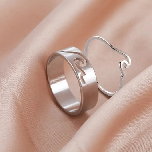 Stainless Steel Wave Couple Ring – Minimalist Matching His and Hers Wedding Bands