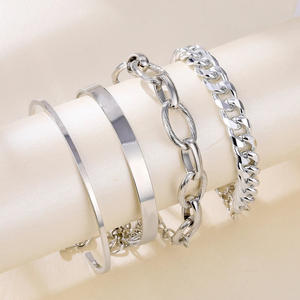 Retro Punk Metal Chain Bracelet Set for Women