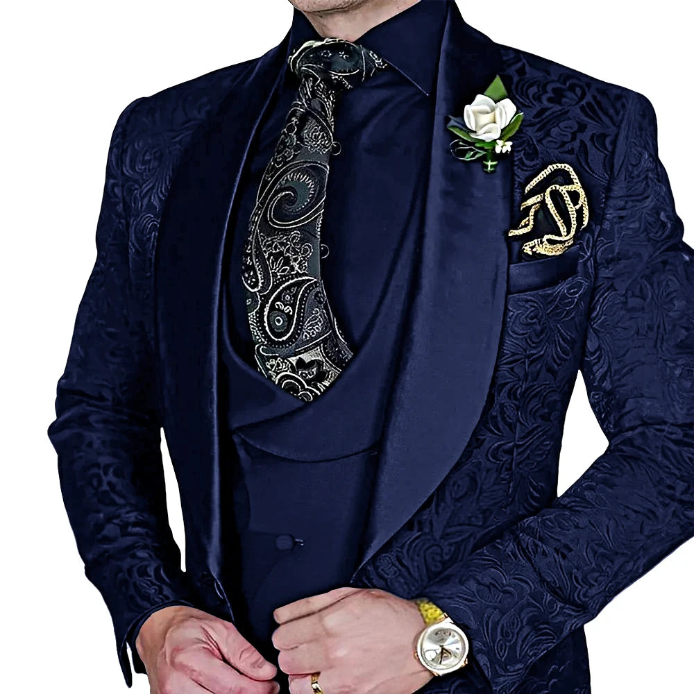 High-Quality Jacquard Men's 3-Piece Suit Set
