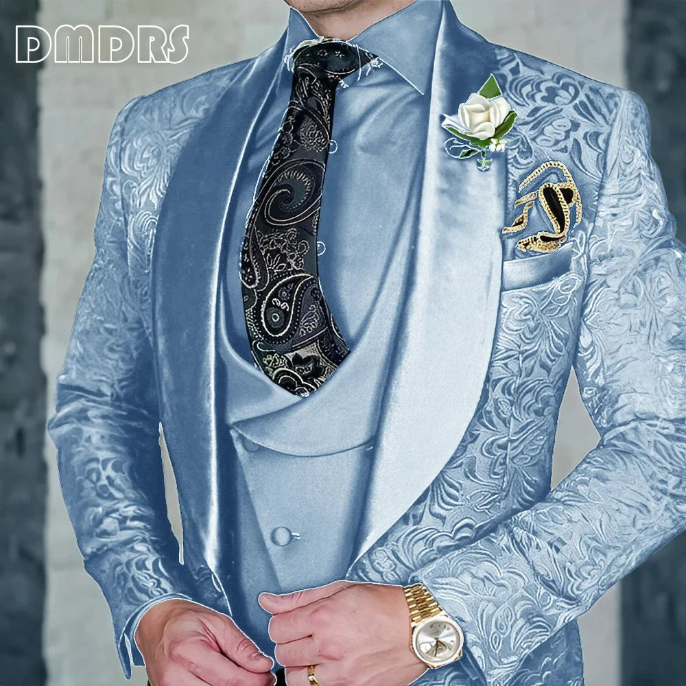 High-Quality Jacquard Men's 3-Piece Suit Set
