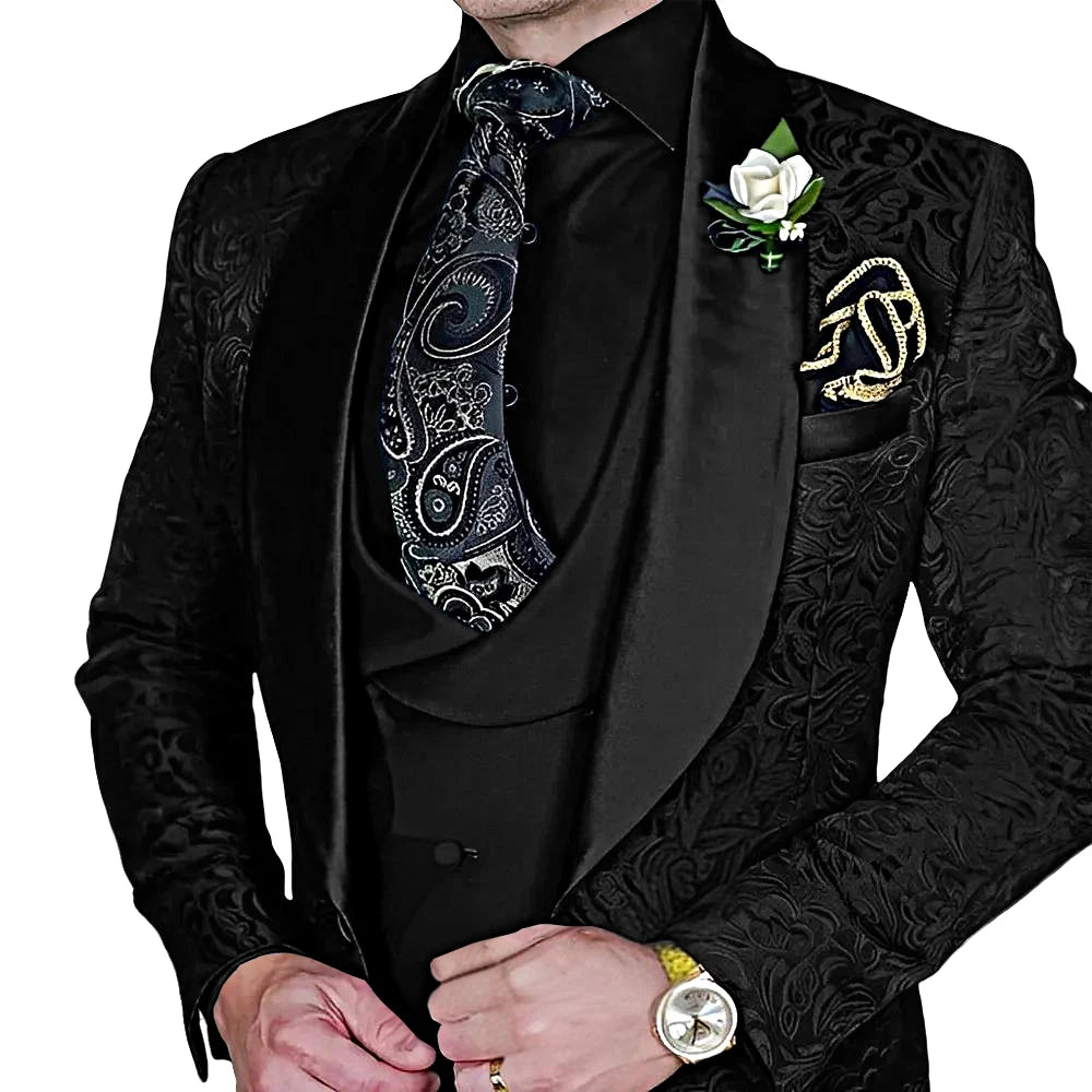High-Quality Jacquard Men's 3-Piece Suit Set
