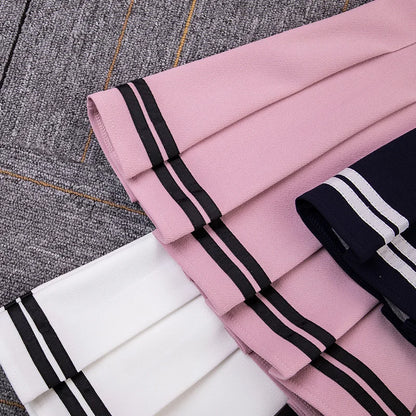 High-Waist Striped Pleated Mini Skirt
