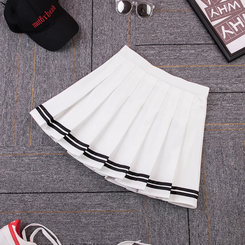 High-Waist Striped Pleated Mini Skirt
