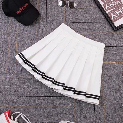 High-Waist Striped Pleated Mini Skirt
