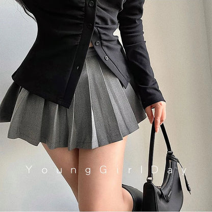 High-Waist Pleated Mini Skirt with Shorts
