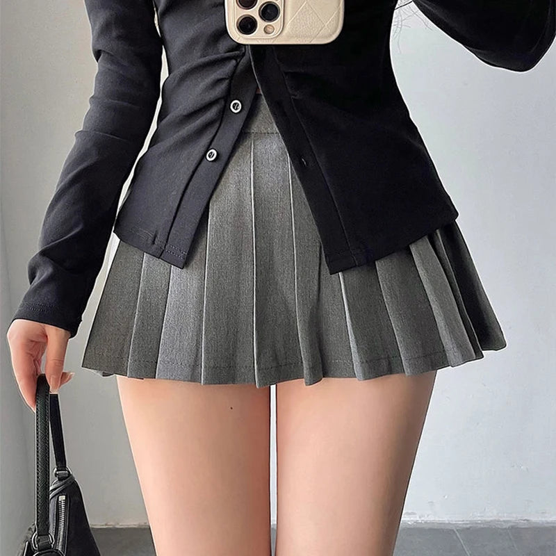 High-Waist Pleated Mini Skirt with Shorts
