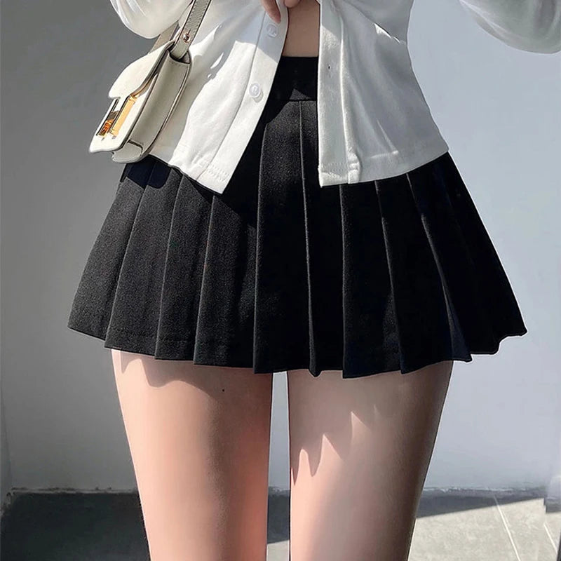 High-Waist Pleated Mini Skirt with Shorts
