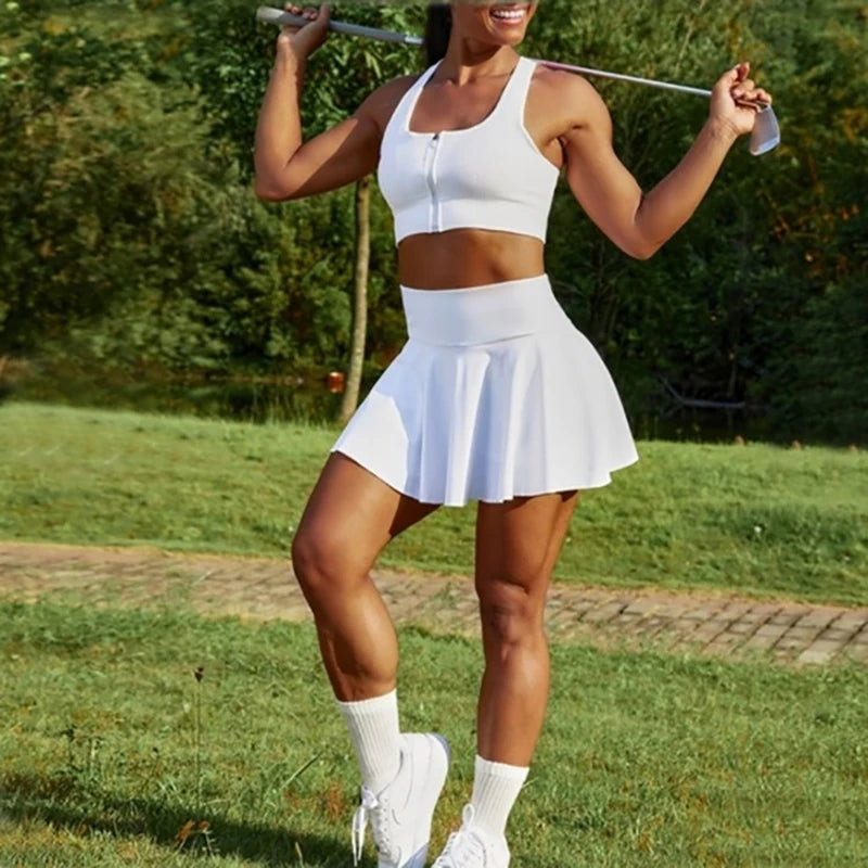 Summer High-Waist Pleated Sports Skort
