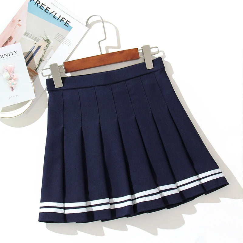 High-Waist Striped Pleated Mini Skirt
