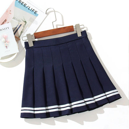 High-Waist Striped Pleated Mini Skirt
