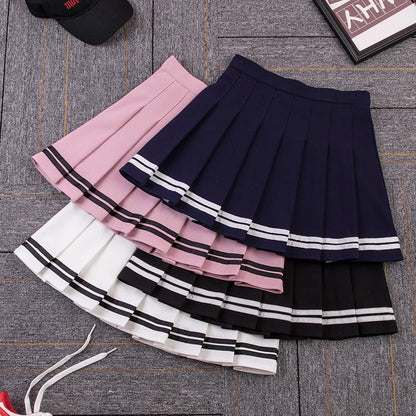 High-Waist Striped Pleated Mini Skirt
